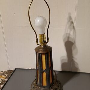 Vintage Brass and Amber Rate Table Lamp